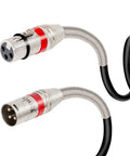 XLR To XLR Cables 1 Foot 6 Pack, 3 Pin Balanced Shielded Microphone Cords with metal housing and PVC jacket, detailed view