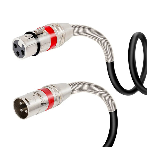XLR To XLR Cables 1 Foot 6 Pack, 3 Pin Balanced Shielded Microphone Cords with metal housing and PVC jacket, detailed view