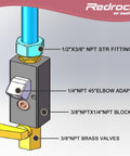 Diagram showing 2 Way 4 Port Pneumatic Air Manifold Block 3/8 NPT And 1/4 NPT Aluminum Mounting Block for Air Compressor