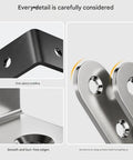 Detail of Beefy L Shaped Steel Corner Braces Set for shelves and furniture showing smooth edges and rounded corners.