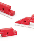 Top Tier Dead Nuts Precise 8 Piece 6061 T6 Aluminum Setup Blocks Pro Grade Woodworking Gauge Set Professional Height Depth Measurement Tools For Router And Table Saws showing detailed laser markings on red aluminum blocks.