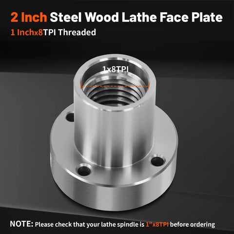 2 Inch Steel Wood Lathe Faceplate Fits 1 X 8 TPI Spindle With Screwchuck Four Mounting Holes 0.4 Inch Thick
