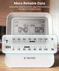 Compact Digital Radon Detector For Homes With Real Time Visual And Audio Alerts Simple Counter Setup displays temperature and humidity levels.