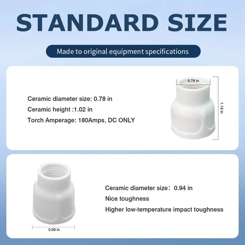 Size 12 Ceramic TIG Welding Cup White For WP 9 To 25 Torch Series standard size measurements and features.