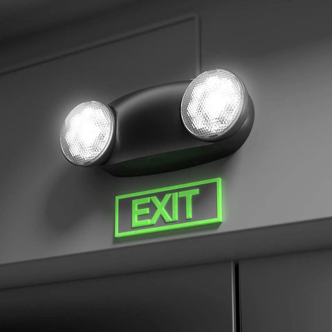 Six Pack Round LED Emergency Light With Battery Backup Black Dual Adjustable Heads UL Certified Exit Sign 120 277 VAC