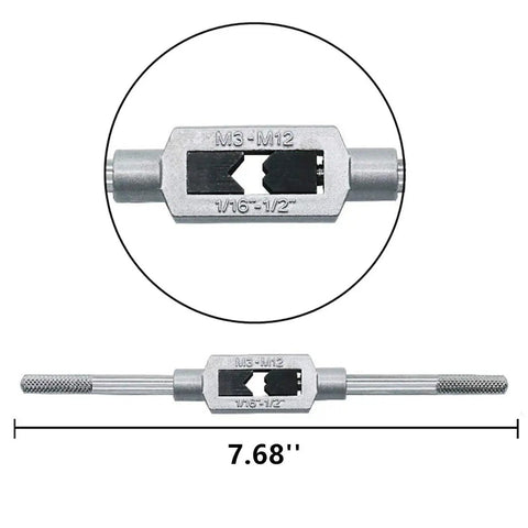 Eight Piece Metric Thread Taps Set With Adjustable Tap Wrench For Hand Tapping M3 Through M12 High Speed Steel Taps