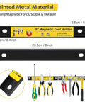 8 Inch Magnetic Tool Holder Strips Set Of 4 Heavy Duty Magnetic Bars for Garage Wall Organization With Screws shown with tools
