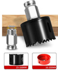 Heavy Duty Manganese Steel Hole Saw Arbor Adapter With 10mm Hex Shank Quick Swap Shaft shown with 16mm female thread and metal cutting capability.