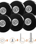 Eight Pack Luggage Wheel Replacement Set 50X14Mm Swivel Casters With Axles And Repair Kit for Quiet Smooth Rolling Black