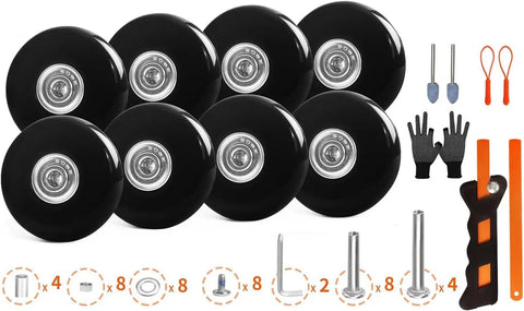 Eight Pack Luggage Wheel Replacement Set 50X14Mm Swivel Casters With Axles And Repair Kit for Quiet Smooth Rolling Black