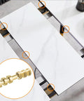 Premium Brass Table Leaf Dowel Pins And Extension Table Connectors in use, securing marble table leaves with alignment sleeves.