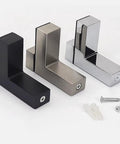 Heavy Duty Adjustable Glass Shelf Brackets For Bathroom These Super Tough Zinc Alloy Wall Mount Supports Fit Three To Twenty Eight Millimeter Thick Shelves In A Sleek Chrome Finish Pack Of Four showing different colors and screws included