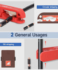 Round Cable Stripper For AWG 12 To Four Zero Pro Grade Beefy Adjustable Jacket Stripping Tool shown with usage diagrams.