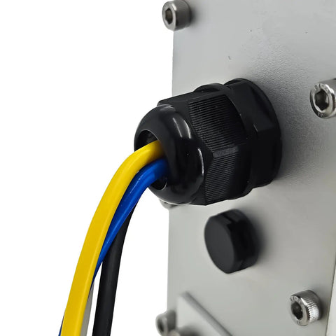 Close-up of Heavy Duty Electric Over Hydraulic Marine Grade Trailer Brake Actuator 1600 Psi wire connection for easy install.