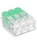 No Screwdrivers Needed With These 30pcs Push Button Lever Wire Connectors Featuring Quick Release Mechanism For Fast Three Port Junction Installation In Tight Spaces Without Any Tools Required, clear plastic 3-port connector