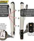 Permanent Mount Heavy Duty Ladder Levelers Full Kit With Pro Grade Side Tip Stabilizer Arms for Two Ladders, showing aluminum material and rubber tread.
