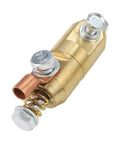 Heavy-duty solid brass welding ground clamp with copper connector, featuring 360 degree rotation for efficient cable management.