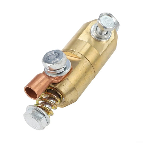 Heavy-duty solid brass welding ground clamp with copper connector, featuring 360 degree rotation for efficient cable management.