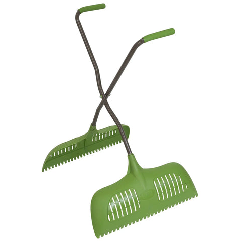 Leaf Grabber Rake With Long Handle And Cushioned Grip For Leaves Lawn Clippings Twigs And Yard Waste, Dual Wide Curved Poly Blades