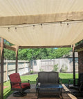 Patio view under 90 Percent UV Blocking Sun Shade Cloth 6x15 Ft With D Ring Breathable UV Resistant Shade for pergola, beige color