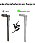 Permanent Aluminum Fuel Tank Door Hinge Repair Kit With Spring comparing plastic and aluminum hinge designs.