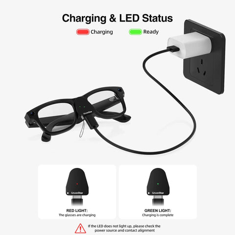 Must Have Charging Adapter For Meta Glasses Gen 1/2 with LED status indicators showing charging and ready states.