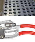 Heavy Duty Hand Held Hole Punch Kit For Sheet Metal With Power Punch Tool shown with red grips and punched metal example