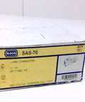 Rock Solid Copper Wire Connectors Pack of One Hundred with Quarter Inch Bolt and V Bottom Collar for Four to Fourteen AWG Straight Shooting Electrical Wiring No Nonsense Hustle Ready Fixtures in packaged box.