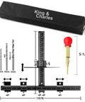 Heavy Duty Aluminum Alloy Cabinet Hardware Jig Kit With Auto Center Punch And Precision Drill Guide For Dead On Drawer Handle Mounting No Sweat Zero Shake Setup with drill bits and measuring tools.