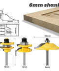 Solid 3-Piece Rail And Stile Router Bit Set With Ogee Door Knife And Tenon Cutter For Precision Cabinet And Furniture Work Using Pro Quality Bits - 6mm shank, detailed specs and cut diagrams.