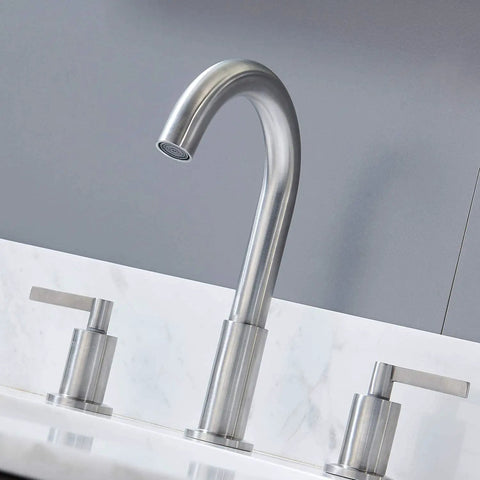 Widespread 3 Hole Bathroom Faucet Kit In Brushed Nickel, 8 Inch Spread, Two Handle Vanity Faucet With Pop Up Drain And Supply Lines
