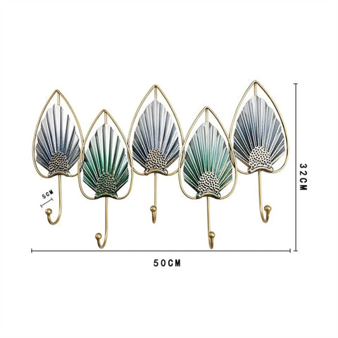 Heavy Duty Wall Mounted Coat Hooks For Door Entry Solid Iron Frame in leaf design, 50cm wide, modern home decor, easy install.