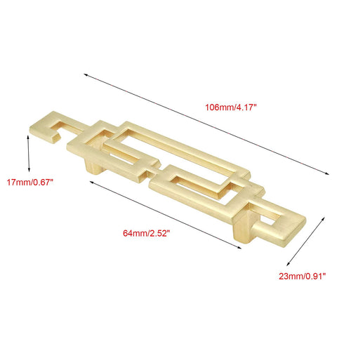 Gold Zinc Alloy Drawer Pulls 4.2 Inch Long Cabinet Handles With 64mm Center To Center Mounting Holes, side view with dimensions labeled.