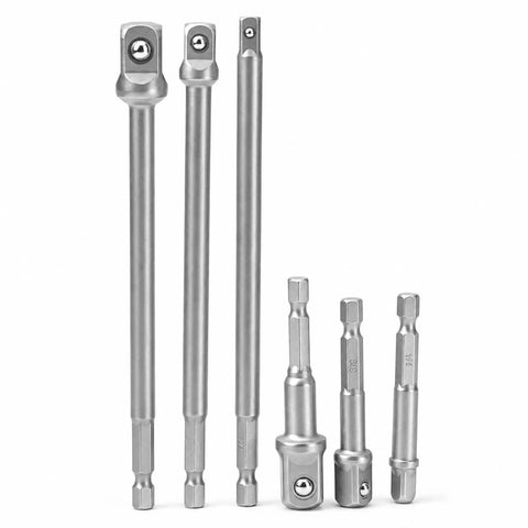Drive Extension Bar Set For Electric Ratchet Wrench, Six Piece Vanadium Steel Extension Bars With Varied Lengths Visible