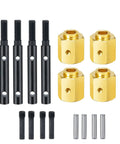 Four Brass 13mm Extended Wheel Hubs with Steel Stub Axles for 1 Tenth RC Crawler Upgrades Wider Track Width for AXIAL SCX10 III
