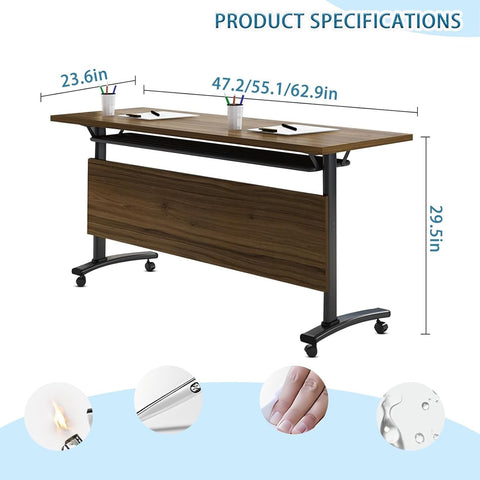Smooth Rolling Folding Conference Table With Heavy Duty Casters Quick Collapsible Meeting Desk For Corporate Training dimensions and specifications