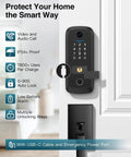 Front view of Video Smart Lock With Camera 2K HD, Keyless Entry, Rechargeable Battery, App Control, Fingerprint ID, IC Card installed on door
