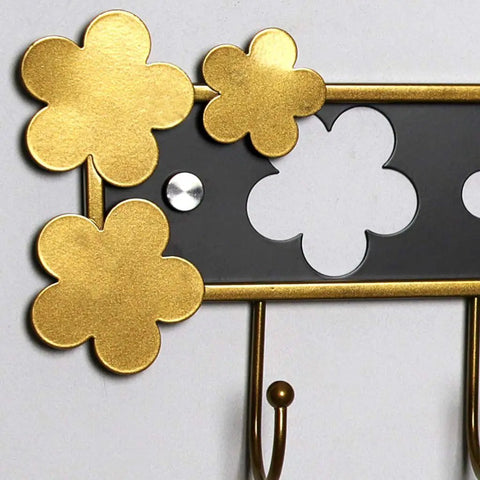 Rugged Retro Wall Coat Rack Carbon Steel Hooks with Gold Flower Design and 3 Hooks for Coats, Hats, and Towels.