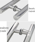 Boss Brushed Stainless Steel Round Tube Door Handle Set for Glass, Wood, and Barn Doors showing smooth grip and hexagon screws.