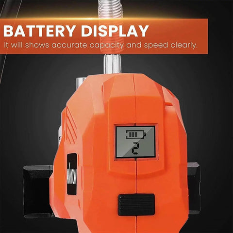 Cordless Grease Gun Kit With Two Batteries And Carrying Case, battery display showing capacity and speed for efficient operation.