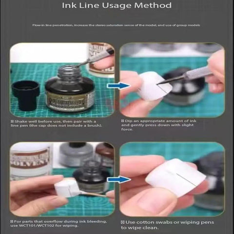 Demonstration of using Next Level Panel Wash Liner Fluid For Model Kits And Military Dioramas, applying with ink pen, 40ml bottle