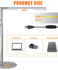 Eye Friendly Desk Lamp For Home Office And Monitor Setup No Flicker LED Task Light dimensions and USB power connection.