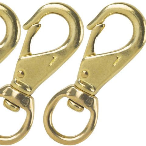 Genuine Solid Brass Swivel Snap Hooks 3 1/4 Inch Heavy Duty Swivel Eye Clip Rings built for durability, ideal for pet gear.