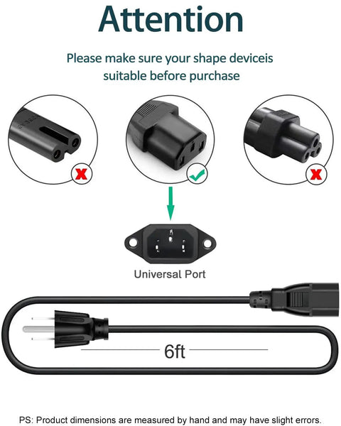 Diagram showing 6 ft Universal 3 Prong AC Power Cord Replacement for treadmills, with compatibility and connection details.
