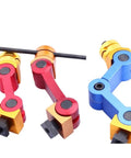 Universal Adjustable Work Piece Stop With M16 Thread For CNC Lathe And Milling Machine Positioner Locator Tool in red, blue, and orange.