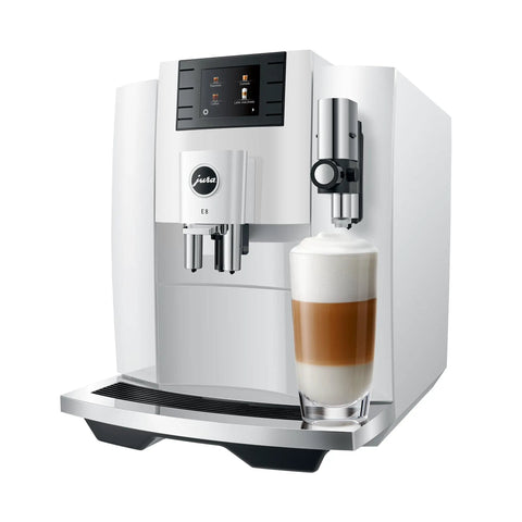Automatic Espresso Machine With 17 Coffee Specialties, Barista Grade Milk Frothing, Premium Piano White Finish, front view.