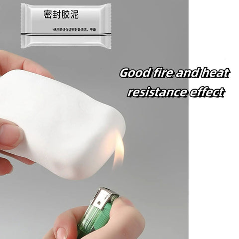 Tough As Nails Waterproof Sealant Clay For Quick Fix Wall And Drain Patching White Two Pack shown in hand with flame for heat resistance test.