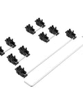 Hella Quiet Plate Mount Keyboard Stabilizers V3 with Pre Clipped Stem in black, for 2U, 6U, 7U keys on custom boards.