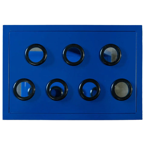 Top view of blue steel panel with circular holes for Heavy-Duty Lag Pole Storage Rack With Steel Z-Frame Organizer Stand For Multiple Lag Poles