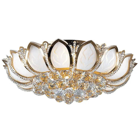 Dimmable Crystal Chandelier With Controller 23 Point 5 Inch Next Level Luxury Flush Mount LED Ceiling Lamp Lotus Shape Pendant